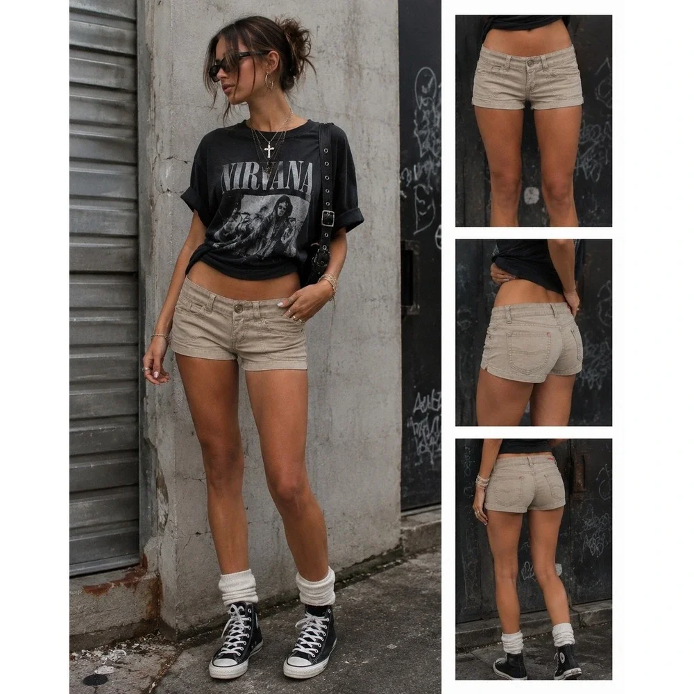 Y2K Unionbay Low Rise Shorts Lot 3 Khaki Black Gray 90s Mini Micro 28x3